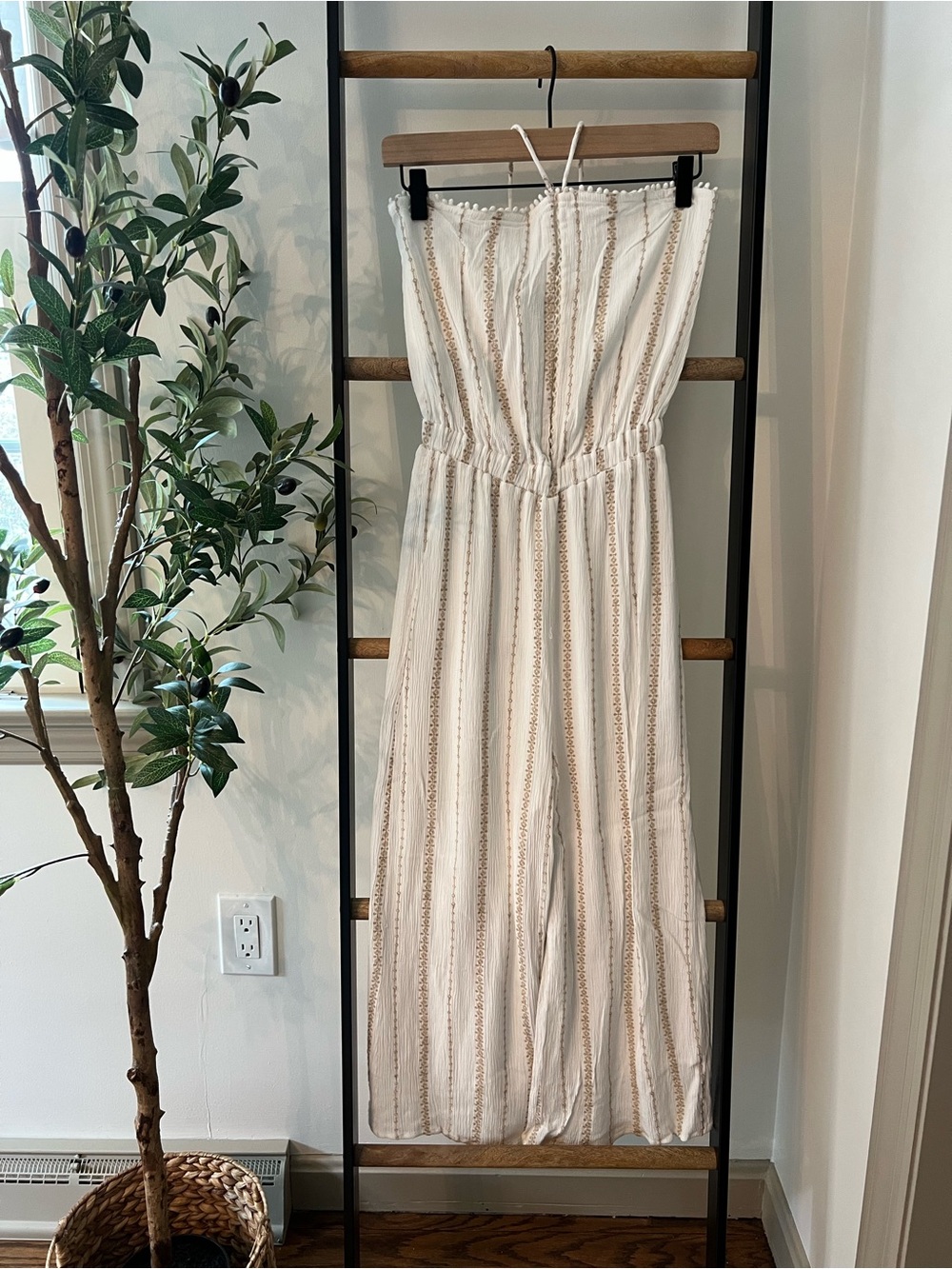 Vici Cream Jumpsuit with Tan Details